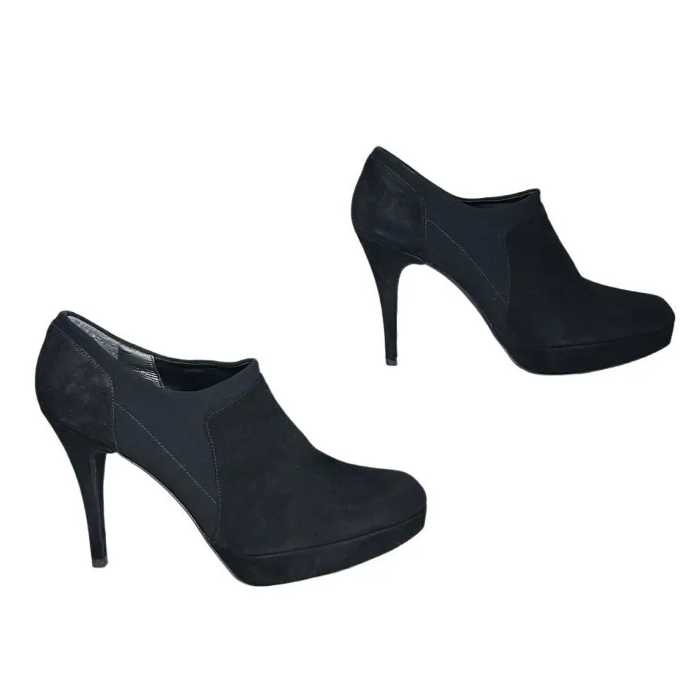 Stuart Weitzman - “Hold Me” Platform Heel Ankle Booties, Suede - Size 9.5 Black